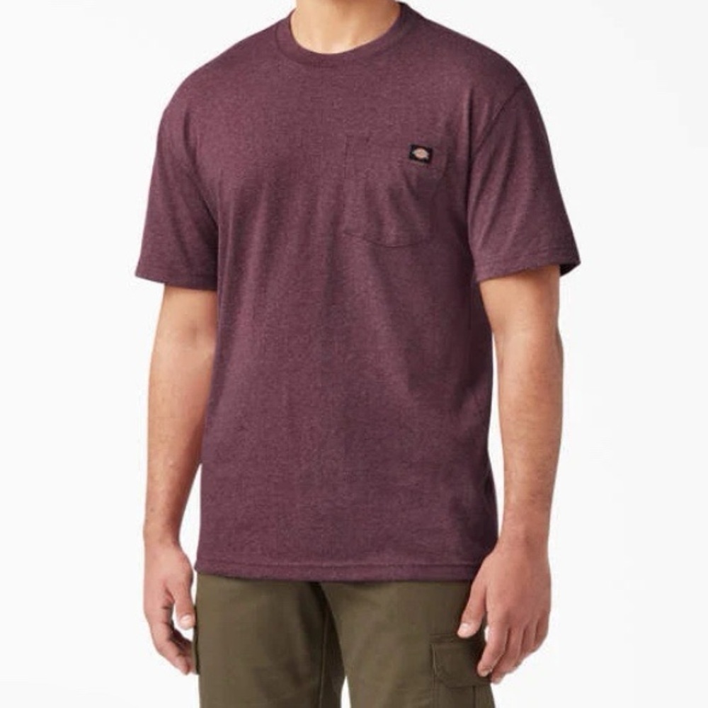 Dickies Heavyweight T-shirt Mens Large Heathered Burgundy Pocket Logo Classic
